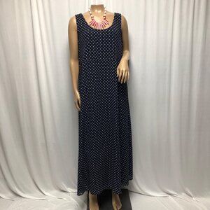 Sarah Chapman Maxi Dress Womens Size Large Navy White Polka Dot Sleeveless Comfy